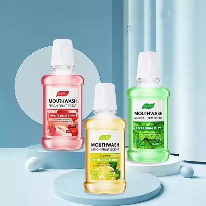 OEM SADOER, частная марка, персиковый лимонный мятный органический натуральный отбеливающий для зубов, уход за полостью рта, Глубокая очистка для полоскания рта