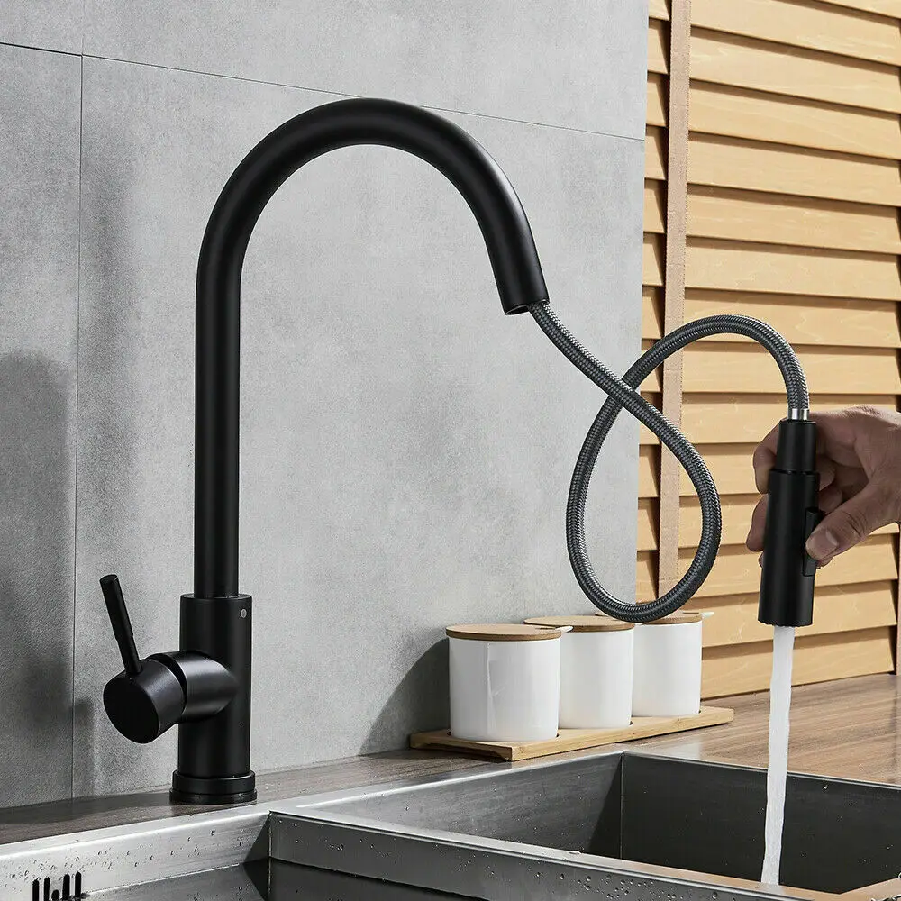 Kitchen Taps Home 304 Stainless Steel Sink Hot And Cold Matte Black Faucets Set With Extender Sprayer