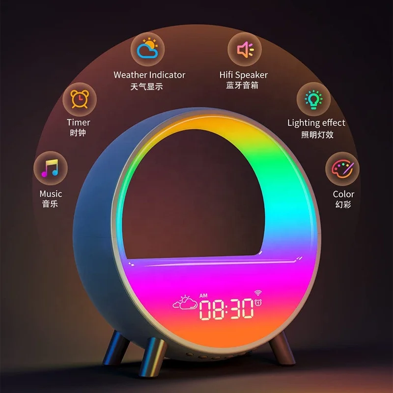 Светодиодная атмосферная лампа Rgb беспроводное зарядное устройство будильник 15 Вт настольная Bluetooth-динамик с управлением через приложение имитация восхода и