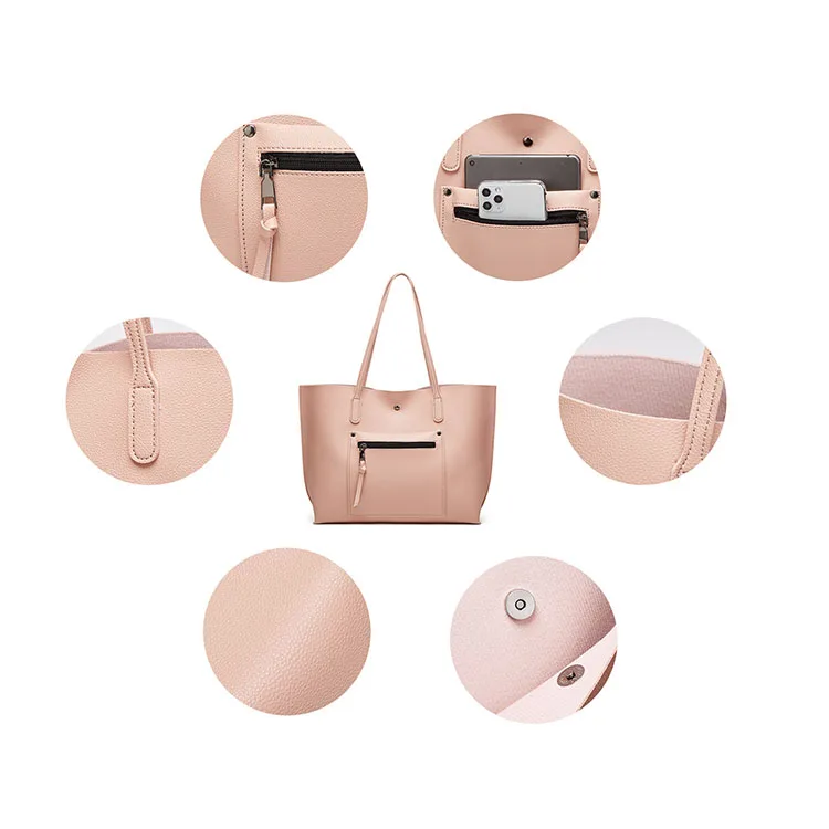 EG221 Cheap custom logo fashion pu leather women tote bag pink and green handbag