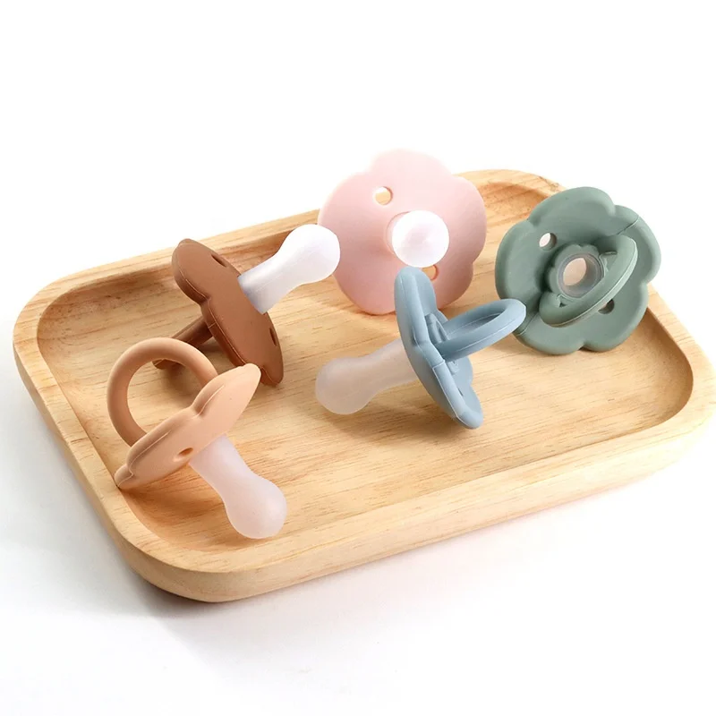Baby Teething Toy Silicone Pacifier Flower Shape Silicone Handle Soft Nipple Teether With BPQ Free