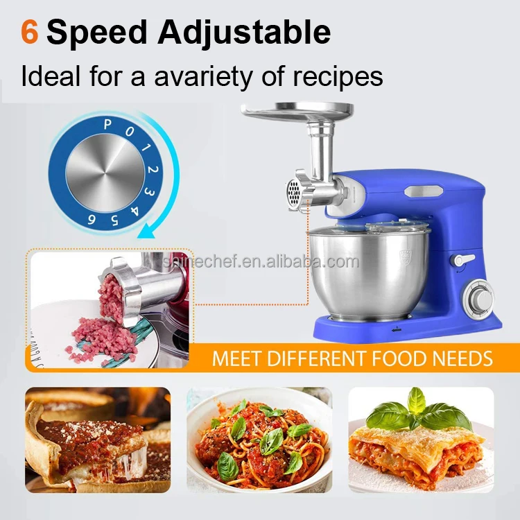 Pure Copper Motor Metal Die Casting Housing Kitchen Dough Cake Mixer Heavy Duty Stand Food Mixer With Meat Grinder