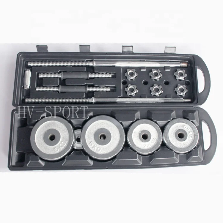 Factory Wholesale Free Weights Adjustable 50KG Chrome Dumbbell Barbell Set