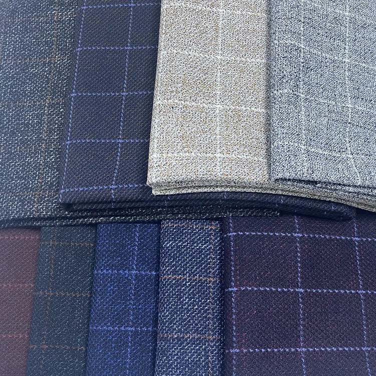 Hot Sale Woven Checks Design Polyester Viscose Tweed Stretch Fabric Brushed Fabric Tweed Fabric