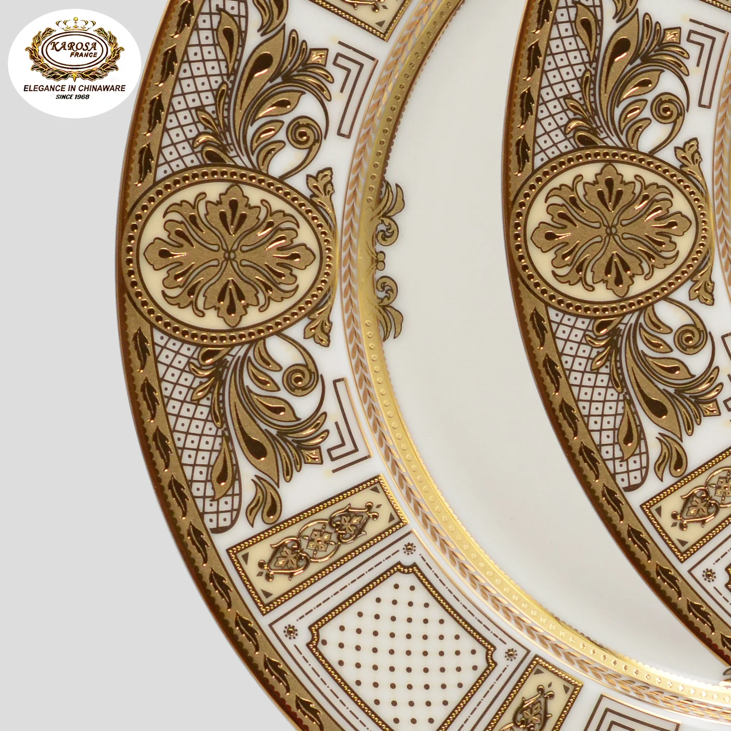 3PCS Royal luxury 24K embossed gold rim classic plate oval platter dish set