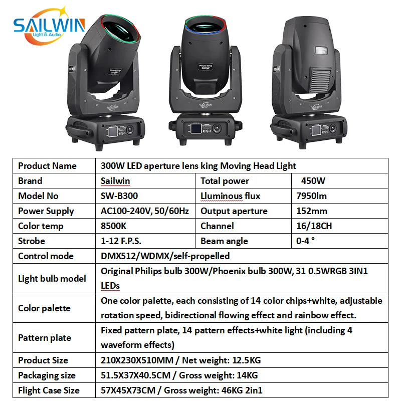 300W LED aperture lens king sharpy beam13 Colors 14 Patterns Led Ring Prism King Light  Moving head Lights