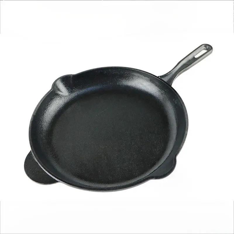 Pre-flavored vegetable oil coated black round cast iron skillet outdoor safe 26cm non-stick skillet