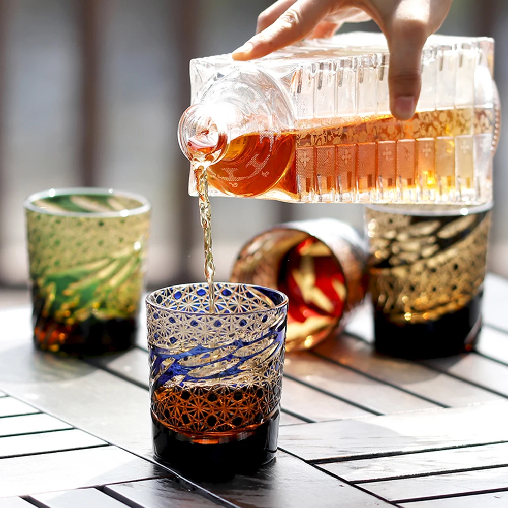 Blue Hot Selling 8oz Old Fashioned Hand Blown Glass Whiskey Tumbler Crystal Wine Glass for BeerDrinkingware