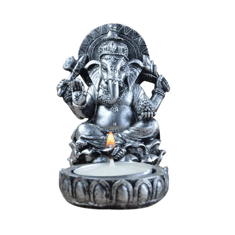 Indian Buddha Ganesh Tealight Candle Holder Figurine Meditation Buddha Statue Elephant Resin Buddhist Prayer Gift