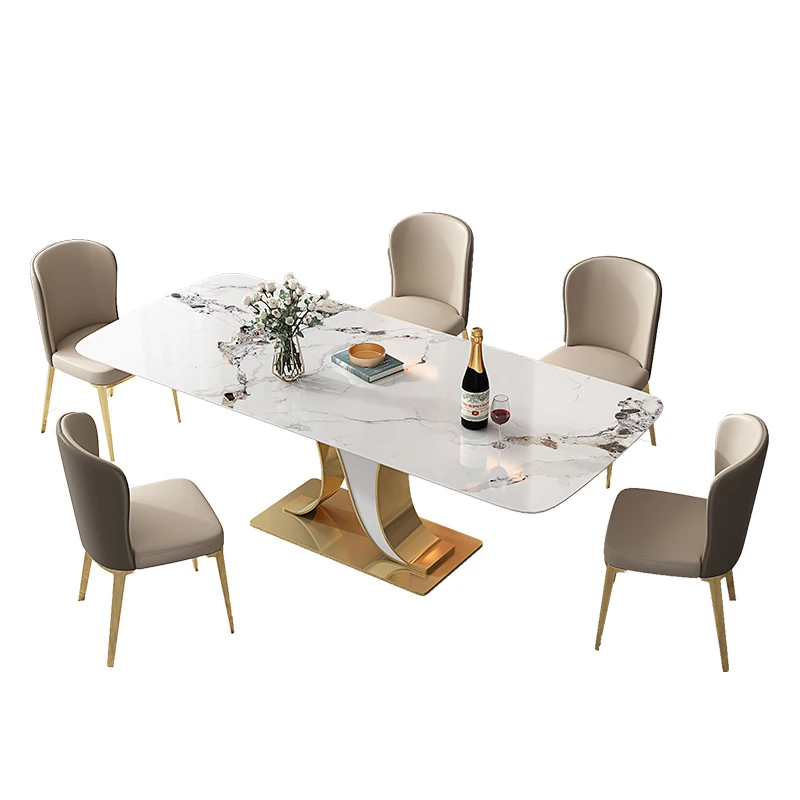 Top Fashion Nordic Modern Style Set 6 Seater And Chairs Marble Dining Table