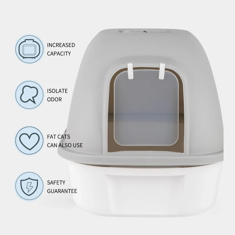 Large Cat Litter Box with lid  Portable fully enclosed cat stretcher box  tray toilet with hidden spoon sand