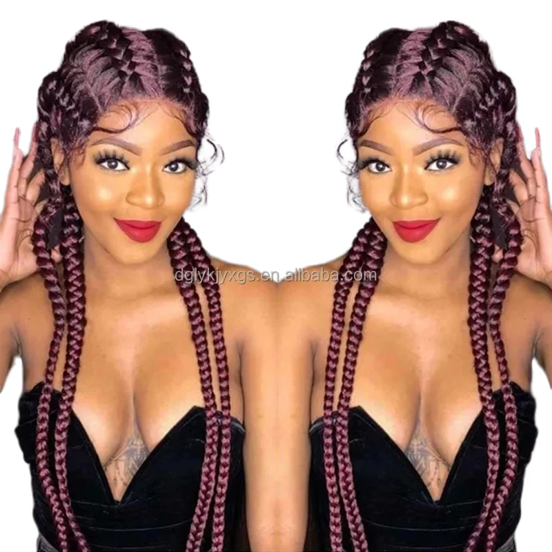 32Inch 400g Box Braid Lace Wig synthetic lace wigs With Baby Hair 4-strand Fishbone braids lace headgear for women hair