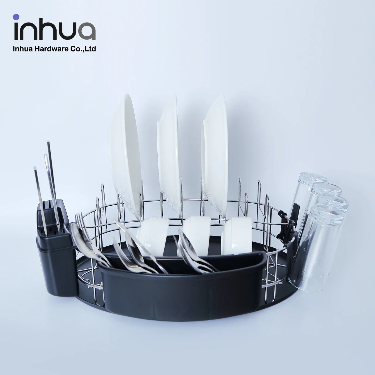 
high quality 304 stainless steel dish rack single layer dish drying rack kitchen storage rack with 4 cup holders and drainboard 