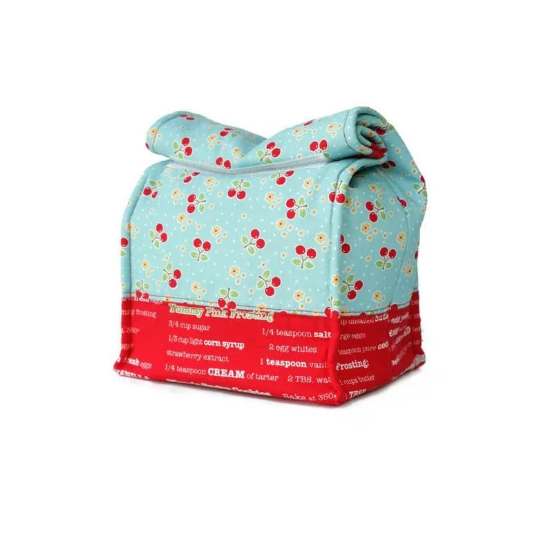 
Customized insulated cotton food bag with hook and loop fasteners for school lunch 