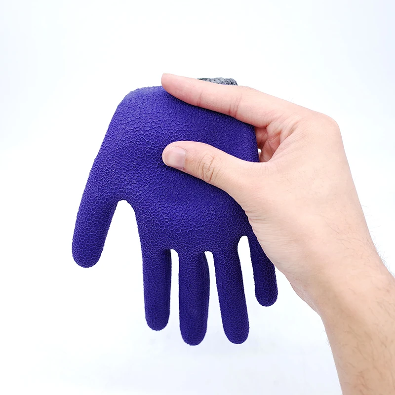 13G Purple Polyester Black Latex Honeycomb Foam Three Quarters Coated Slip Working Waterproof Latex Foam Gloves