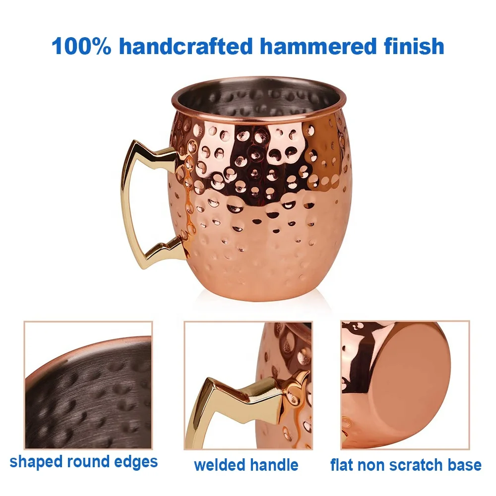 
KLP amazon hot selling copper plated stainless steel mug hammered rose gold moscow mug set 