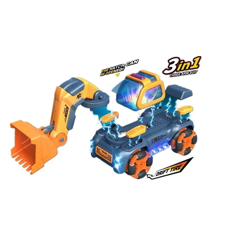 2.4G DIY assembly RC drifting versatile grab tractor toy mode switch truck rc drift car with cool lighting