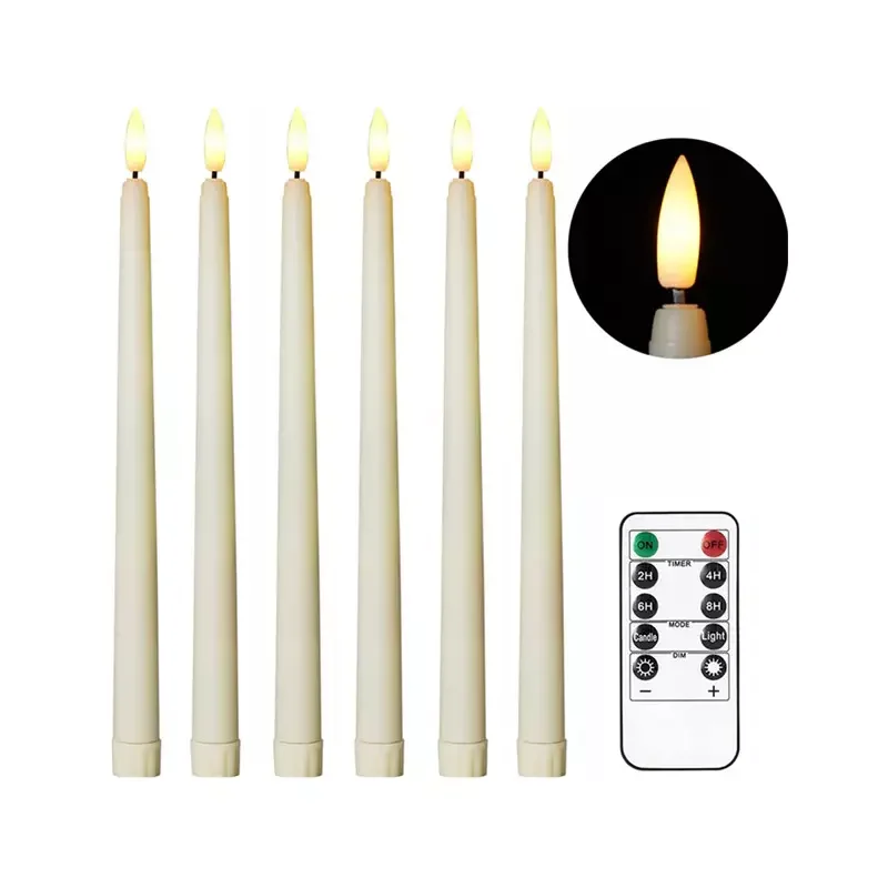 11in  Warm White Glow Plastic Battery Flickering Realistic Flameless Christmas Taper Candles Lights with Remote for Wedding