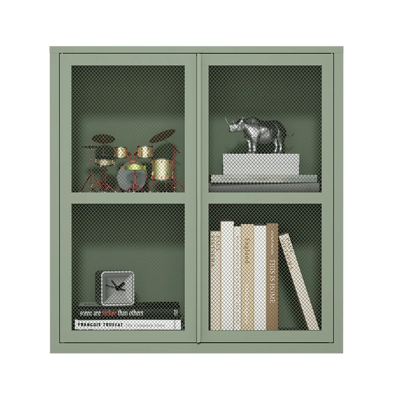 Wall-mounted metal storage cabinet bookcase home office white white bookcase for living room display cupboard with 2 mesh door