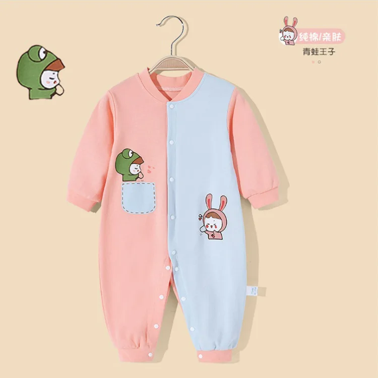 
Baby autumn winter long romper baby cotton onesie newborn single breasted pajamas 