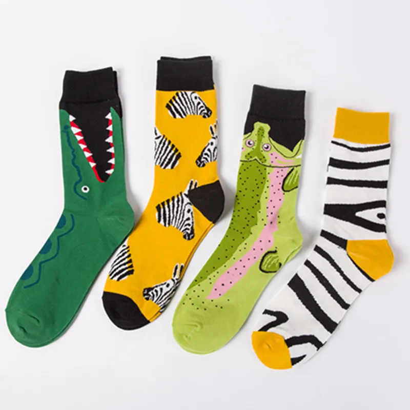 Fancy Novelty Custom Colorful Animal Zebra Stripe Design Crew Socks Sweat-absorbent Cozy Cartoon Tube Cotton Socks