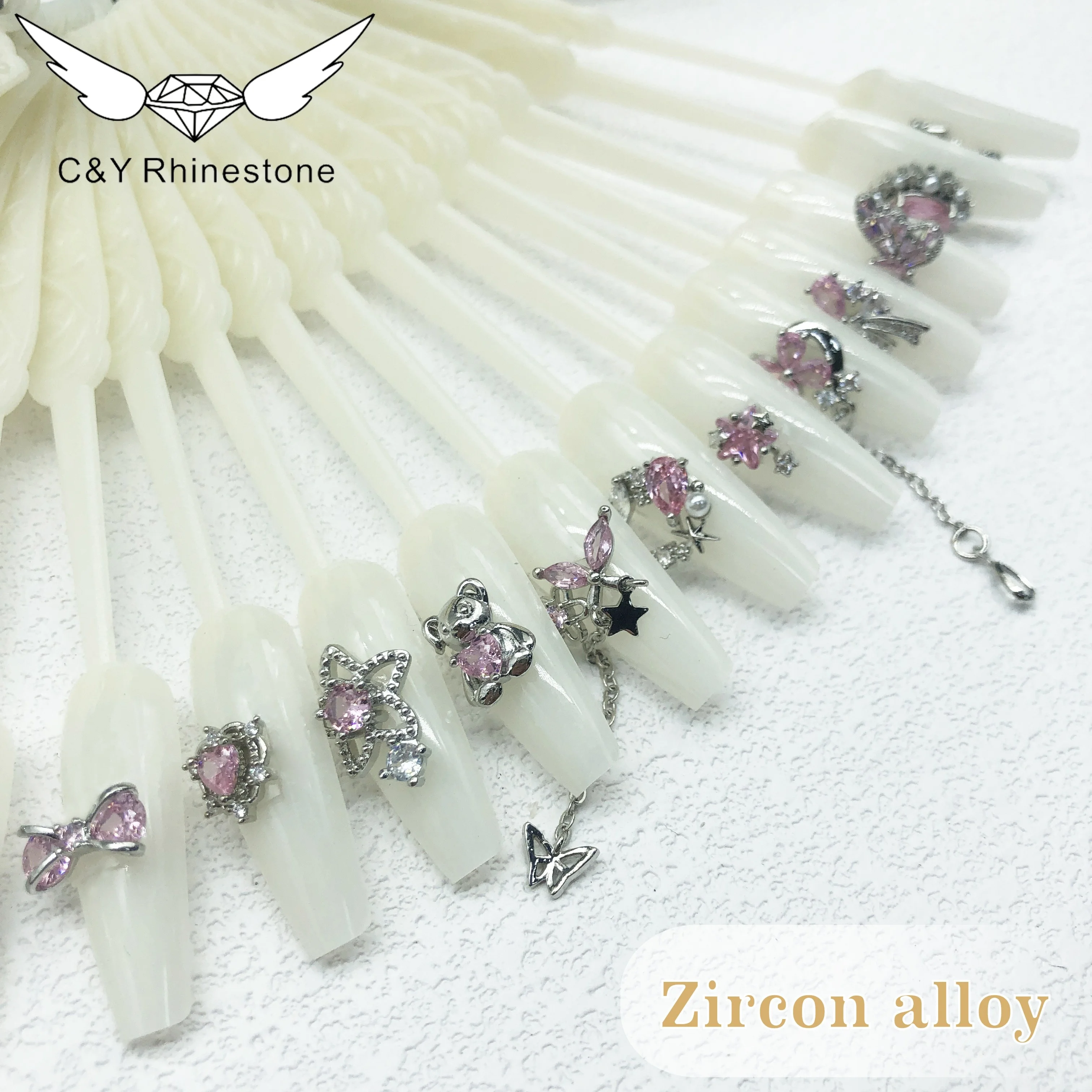 CY CY Wholesale 3D Rhinestone  Alloy Art Charms Beautiful Girls Gem Designs Charms For Nails