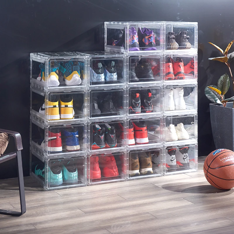 Hot sale shoe containers plastic stackable shoe boxes transparent clear sneaker box shoe organizers container