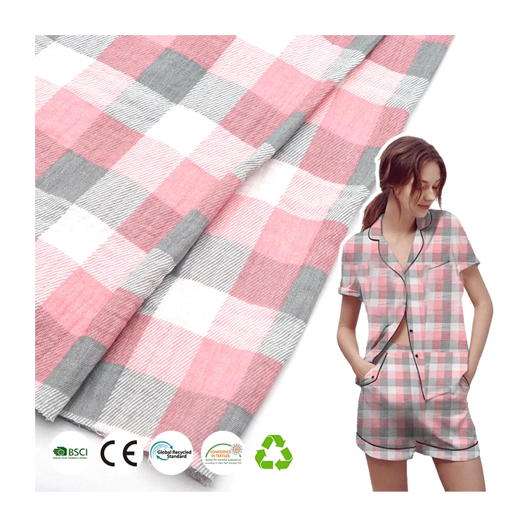 Plaid designs 100% cotton Double Gauze muslin crinkle print muslin double Layers clothing Fabric