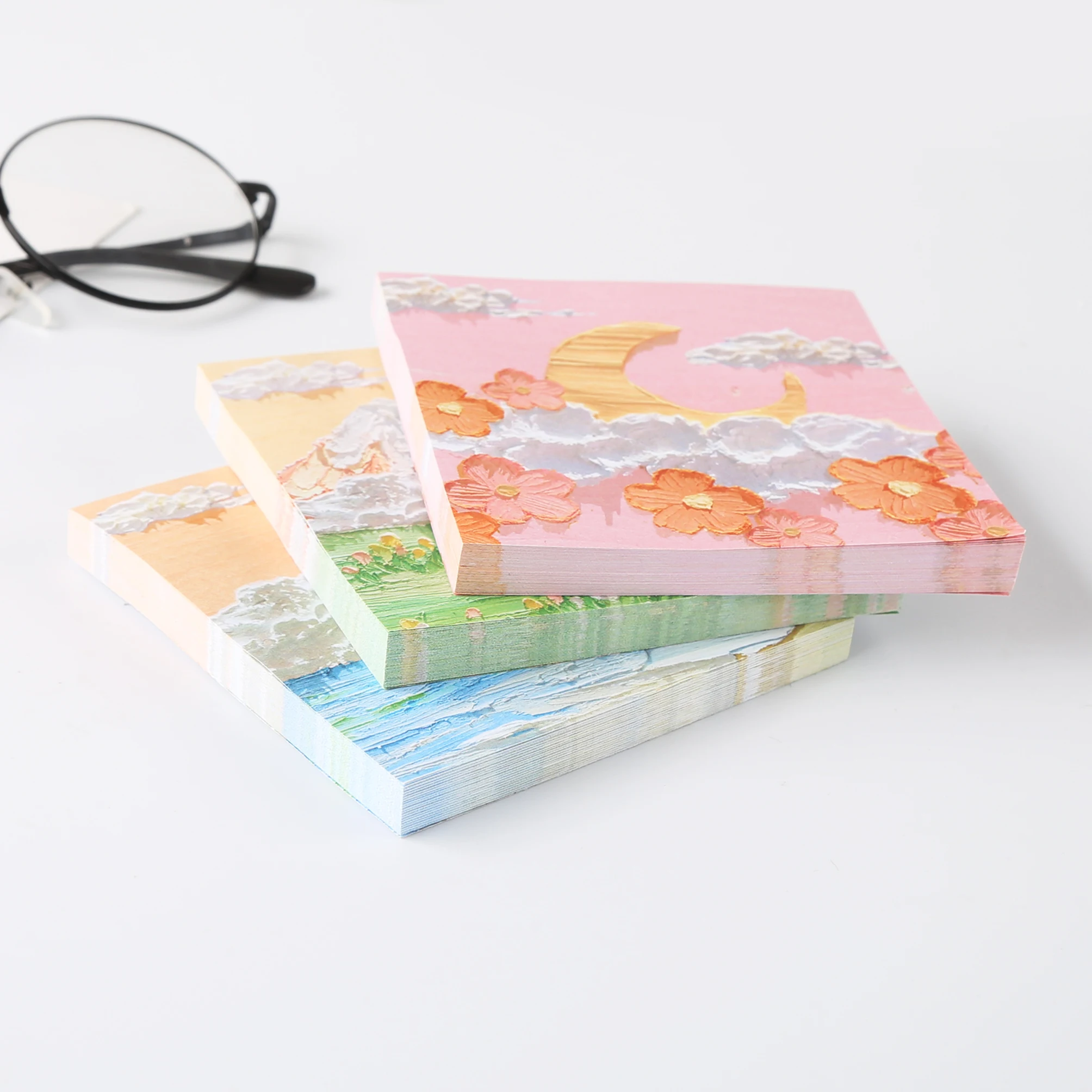 TTX New arrived lovely oil painting custom logo SquareShaped Neon Pink Memo Sticky Note custom memo pad sticky notes