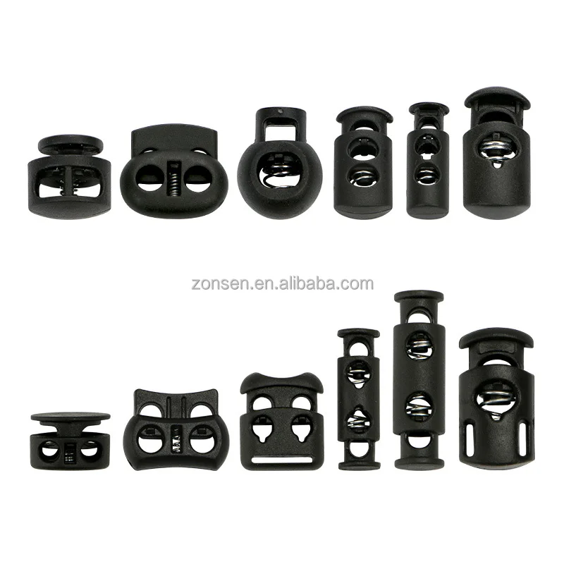 Many Sizes Wholesale Black Plastic Cord Lock Nylon Spring End Toggle Clip End Stopper For Clothing Bags Shoes