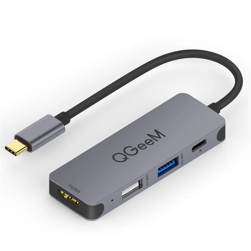  USB Hub 4 Port QGeeM 4-in-1 C(Thunderbolt 3) to HDMI Adapter 100W PD Compatible with MacBook Pro XPS
