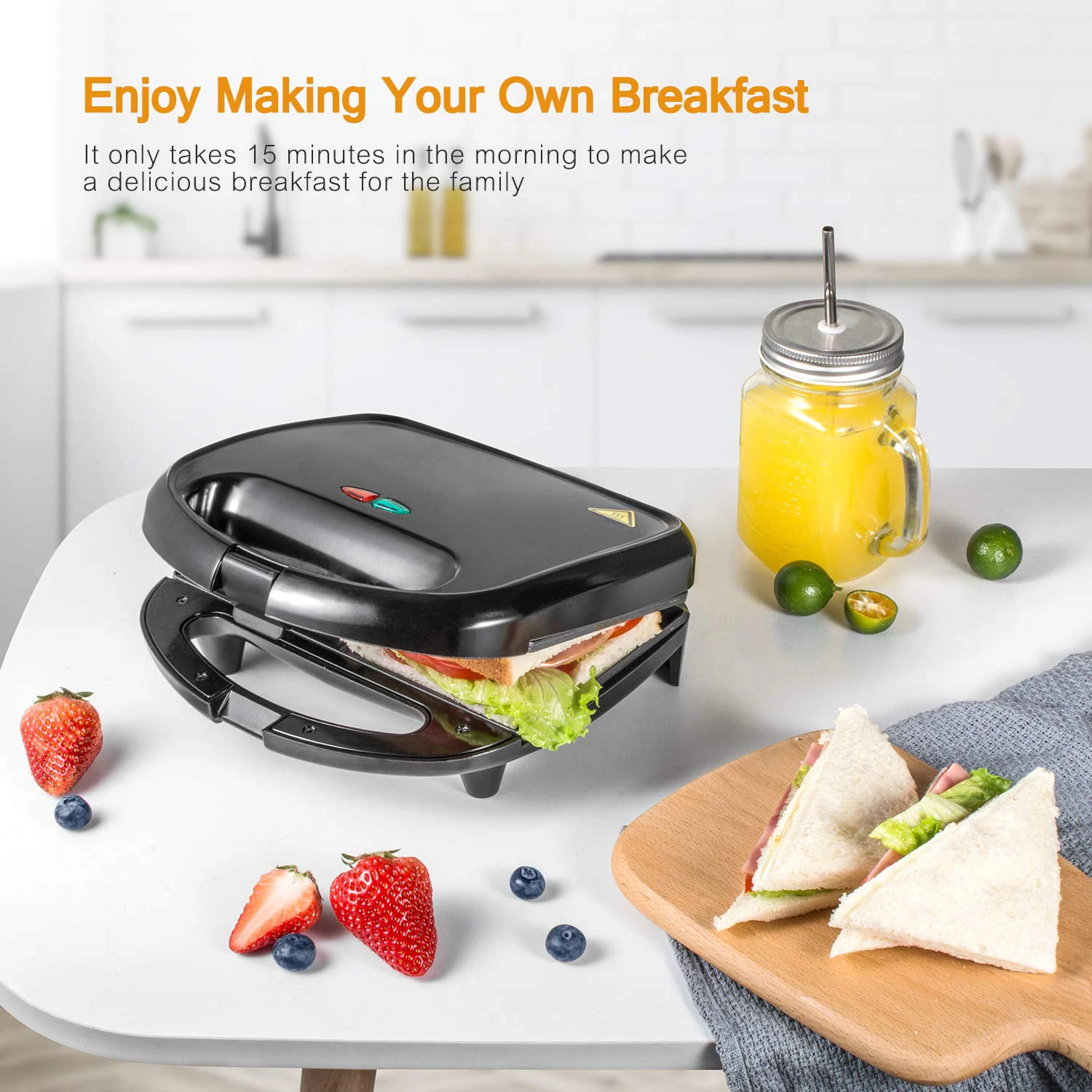 Detachable Breakfast Sandwich Maker 6 in 1 Toaster 3 In 1 Non Stick Sandwich Maker With Cool Touch Handle Waffle Maker