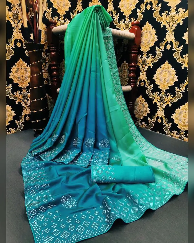 Self Designed Party wear Designer Net and velvet Silk half and half Embroidered Saree with Blouse Indian women