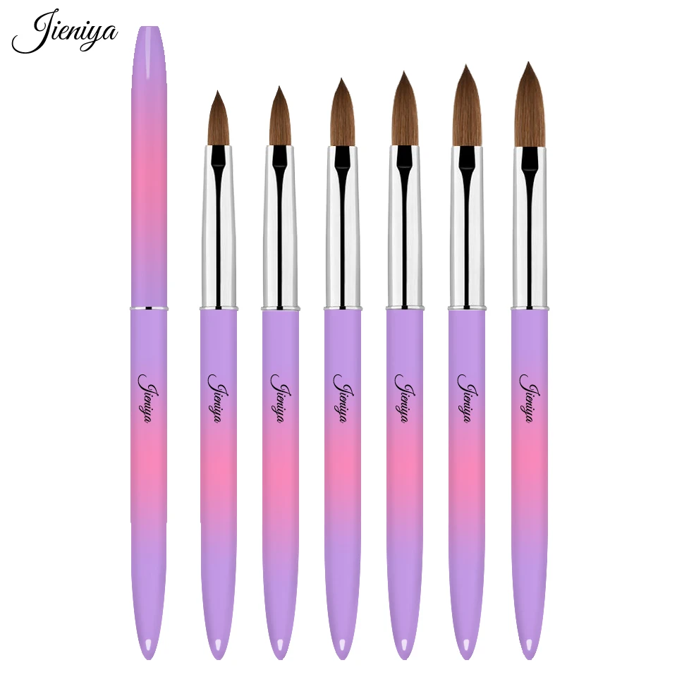Jieniya Nail supplies multicolor Professional Customized 100% Pure Kolinsky acrylic powder Nail Brush Sable #8 acrylic brush