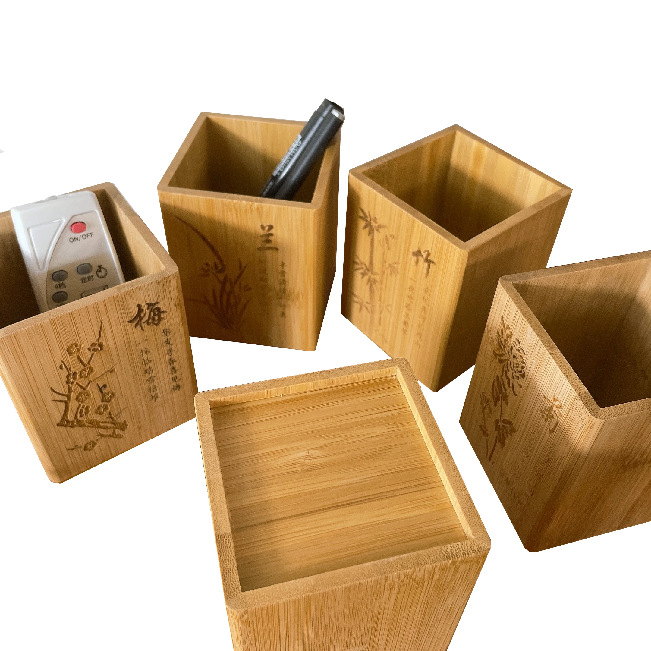 Wholesale Factory Bamboo Wood Desk cup pot Pen Pencil Holder Stand Pencil Cup Pot