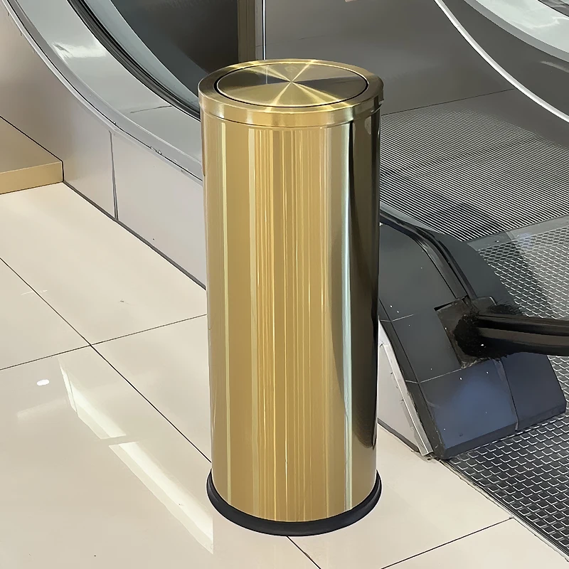 30L waste bin for shopping mall corridor office building special large golden stainless steel shake lid trash can