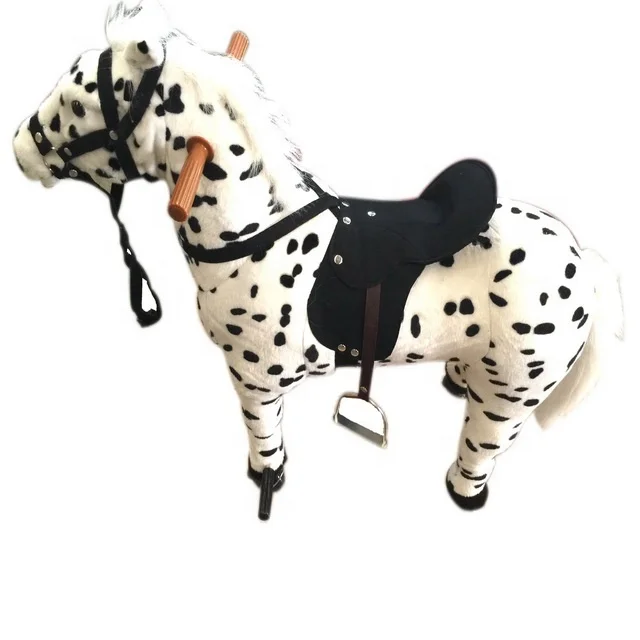 new arrival plush mechanical walking horse with wheel plush ride on horse toy