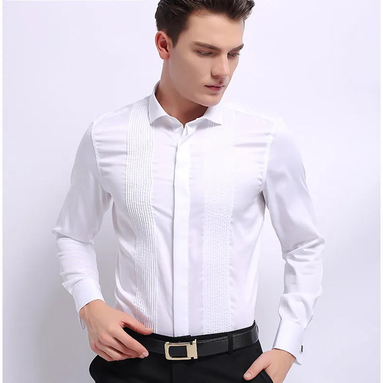 Hot sale full sleeve wedding dress tuxedo shirts for men