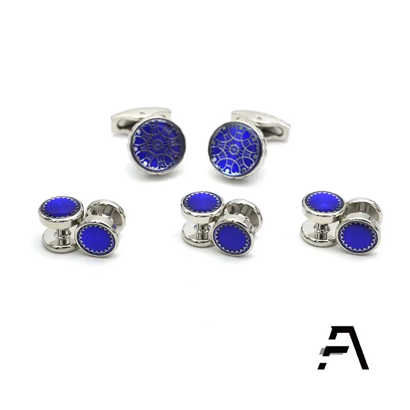 Classic Blue Mens 6pcs Cufflinks and Studs Set