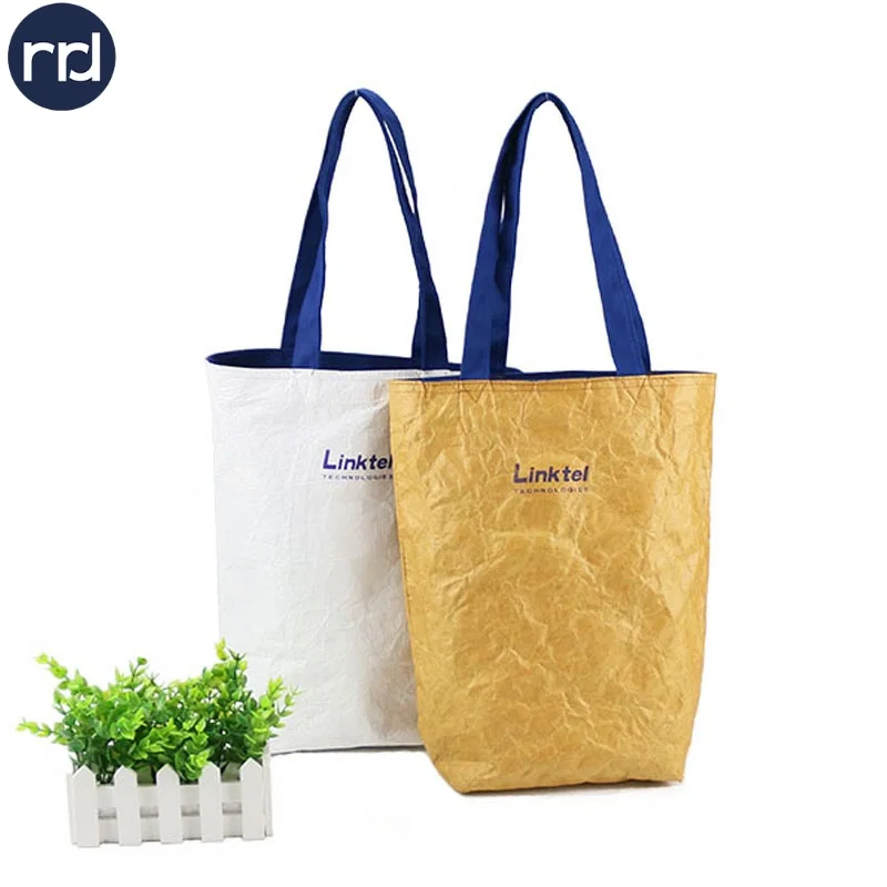 RR Donnelley High Quality Logo Print Dupont Waterproof Reusable Washable Customized White Tote Paper Beach Tyvek Shopping Bags