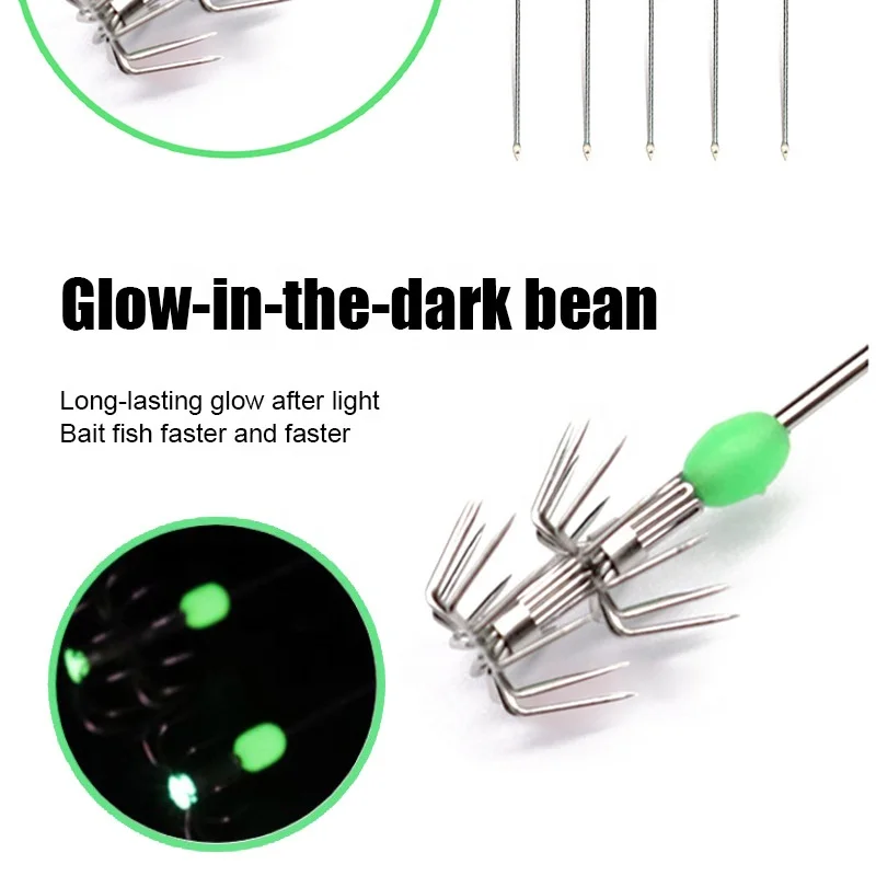 CHINA MADE Stainless Steel Double Layers Umbrella Hook Cuttlefish Octopus Fishing Luminous Jig Hooks Squid Lures Jig Hooks