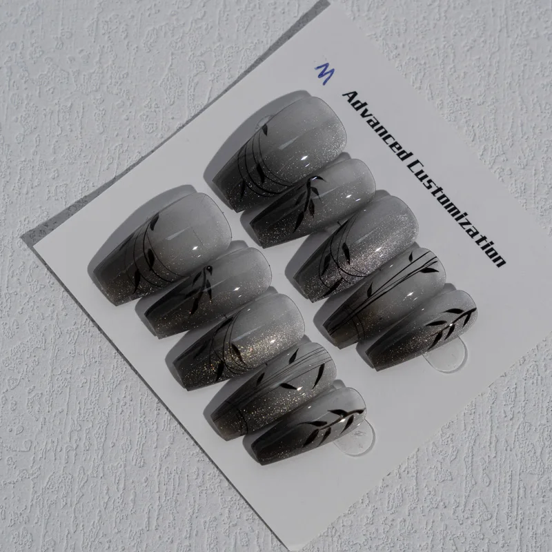 High quality wholesale prices gradient Chinese style ink painting artificial hand painted bamboo false nails