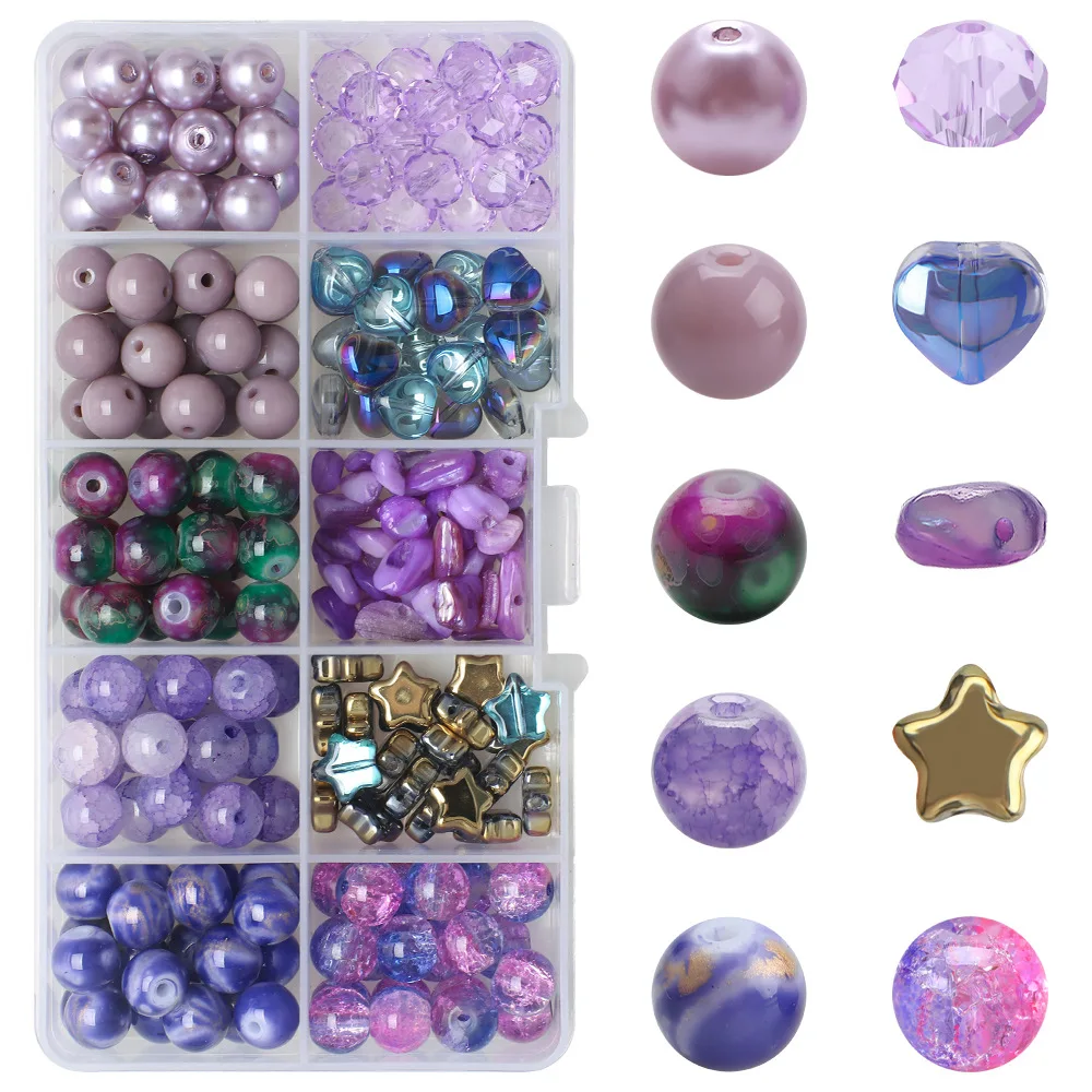 Manna New Mixed 10 Designs Gradient Glass Bead For Necklace Bracelet Kids DIY Colorful Glass Beads Set For Jewelry Making