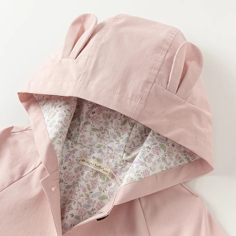 DB3242334 DAVE BELLA Children Girls Trench Coat 2024 Autumn Wear New Girl Baby Sweet Cotton Hooded Coat