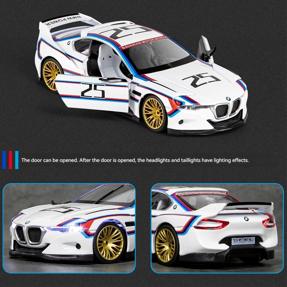Модель 1:24 BWM CSL 3 0 Hommage R металлические игрушечные машинки со звуковым и световым откатом украшение Coche modelo del metal