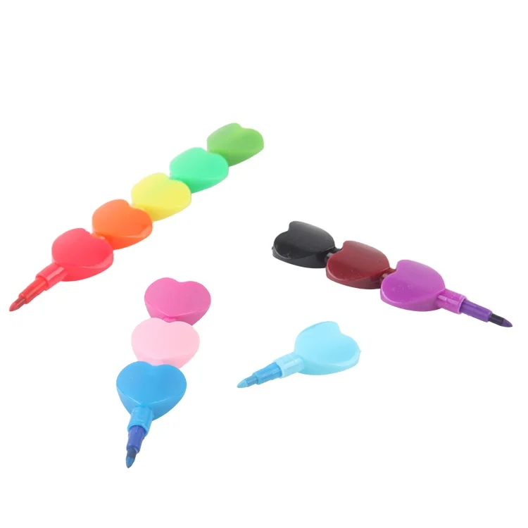 Beifa Brand CY0006 Funny Heart Shaped Tube Stackable Color Wax Crayon Pen