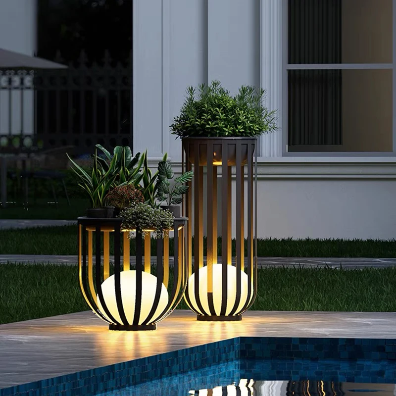 Outdoor Lighting Garden Ip65 Garden Floor Lamp Decorative Flower Pot With Light For Garden Decoration
