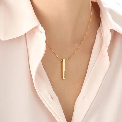 Hot Sale Jewelry S925 Custom Nameplate Simple Cuboid Necklace for Couple Gift and Anniversary Gift
