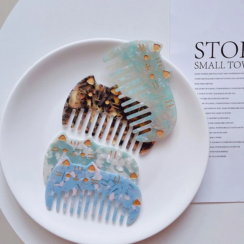 JAPAN quality custom logo Cat wide tooth arch shape tortoise shell cellulose acetate sheet hair combs for women