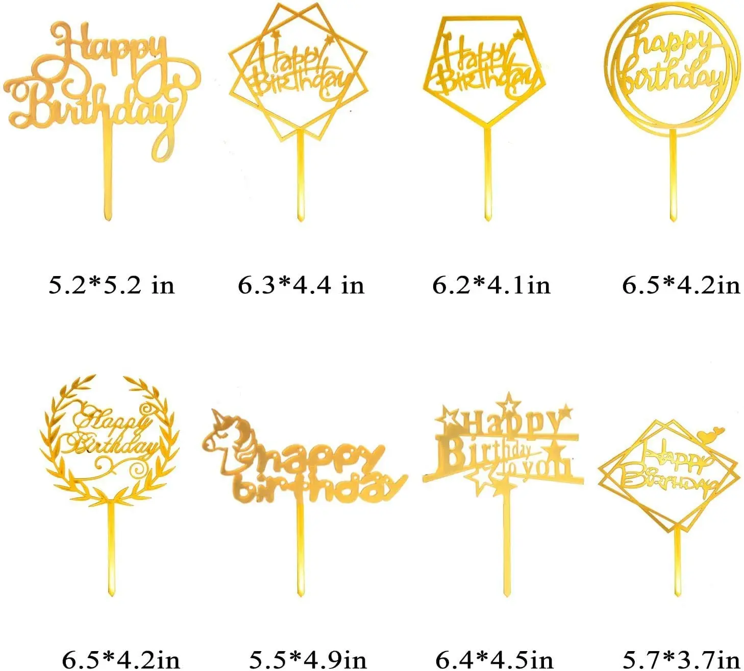 Acrylic Glitter Gold Cake Topper Toppers Happy Birthday Decoration Party Supplies Various Cupcake Decor